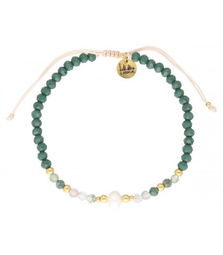 Pulsera Acero Dorado Liska Mujer SHA198 Piedras Naturales Verdes