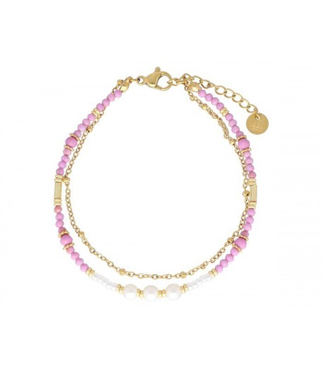 Pulsera Acero Dorado Liska Mujer SHA204BR Lepidolita Morada