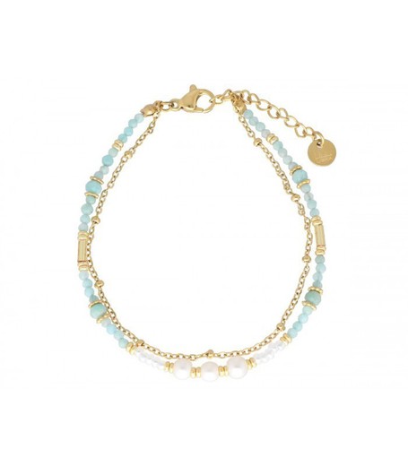 Pulsera Acero Dorado Liska Mujer SHA205BR Amazonita Perlas