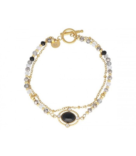 Pulsera Acero Dorado Liska Mujer SHA214BR Piedras Naturales