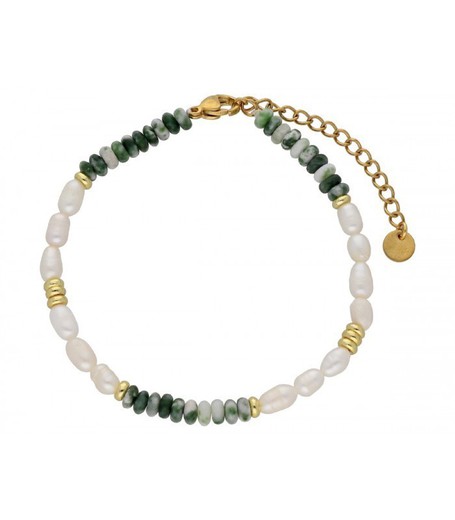 Pulsera Acero Dorado Liska Mujer SHA223BR Perlas Piedras Naturales