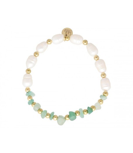 Pulsera Acero Dorado Liska Mujer SHA231 Perlas Piedras Verdes