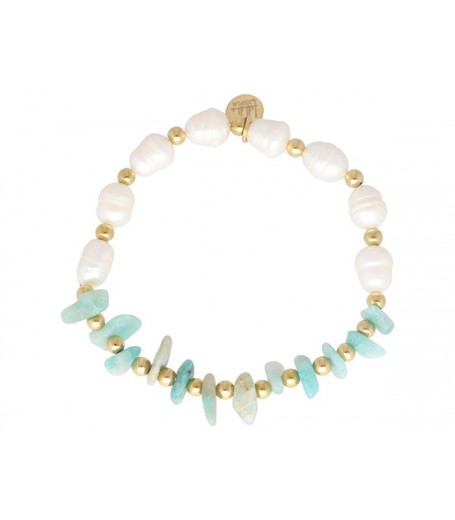 Pulsera Acero Dorado Liska Mujer SHA232 Perlas Piedras Verdes