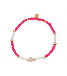 Pulsera Acero Dorado Liska Mujer SHA241-1 Piedras Rojas Bicolor Blancas