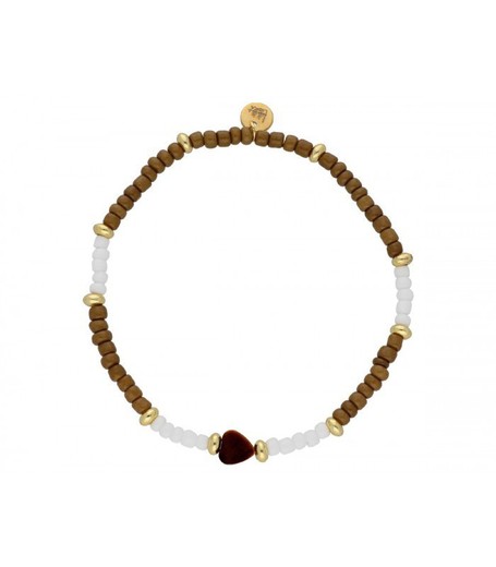 Pulsera Acero Dorado Liska Mujer SHA241-2 Piedras Blancas Bicolor Marrón