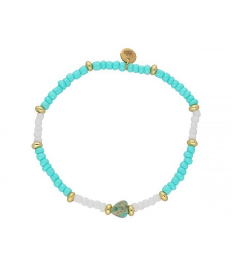 Pulsera Acero Dorado Liska Mujer SHA241-5 Piedras Blancas Bicolor Turquesa