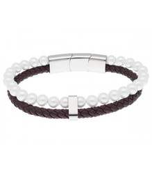 Pulsera Acero Hombre 6mm Liska RB233BR-6 Piel Marrón Perlas