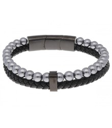 Pulsera Acero Hombre 6mm Liska RB234BR-6 Piel Negra Perlas