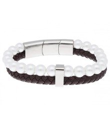 Pulsera Acero Hombre 8mm Liska RB233BR-8 Piel Marrón Perlas