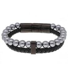 Pulsera Acero Hombre 8mm Liska RB234BR-8 Piel Negra Perlas