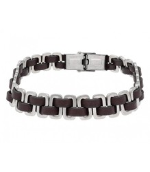 Pulsera Acero Hombre Liska 845BR1043-M Eslabón Piel Marrón