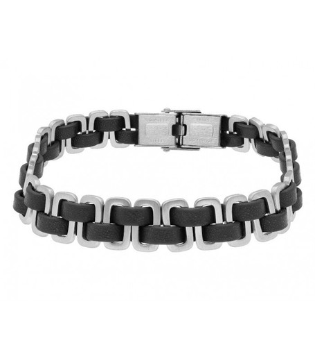 Pulsera Acero Hombre Liska 845BR1043-N Eslabón Piel Negra