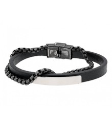 Pulsera Acero Hombre Liska 845BR1215 Piel Negra Cadena