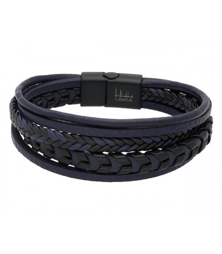 Pulsera Acero Hombre Liska 847BR337-A Piel Negra Azul Trenzada