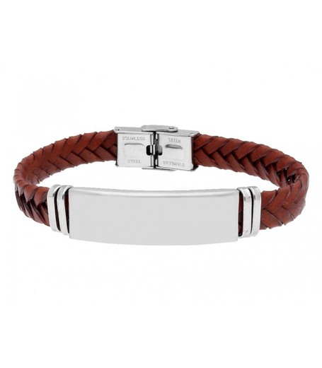 Pulsera Acero Hombre Liska 84BA1075-M Piel Marrón Trenzada