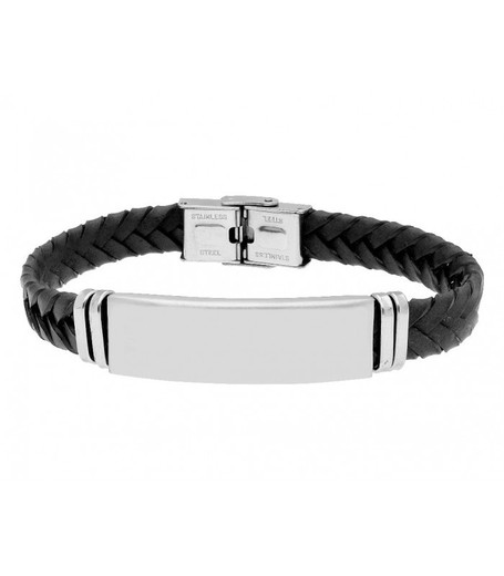 Pulsera Acero Hombre Liska 84BA1075-N Piel Negra Trenzada