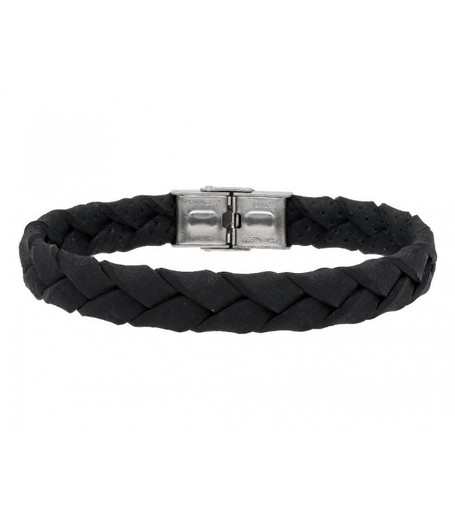 Pulsera Acero Hombre Liska 84BA1087-N Piel Negra Trenzada