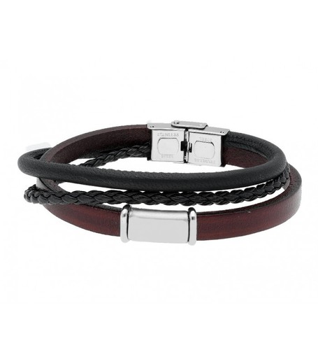 Pulsera Acero Hombre Liska 84BA1094 Piel Marrón Bicolor Negra