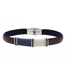 Pulsera Acero Hombre Liska 84BA1099 Piel Marrón Bicolor Azul