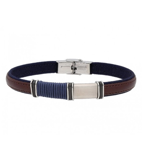 Pulsera Acero Hombre Liska 84BA1099 Piel Marrón Bicolor Azul