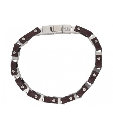 Pulsera Acero Hombre Liska 84BA1137-M Piel Marrón Cadena