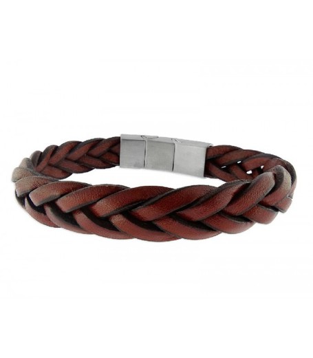 Pulsera Acero Hombre Liska 84BA1185 Piel Marrón Trenzada