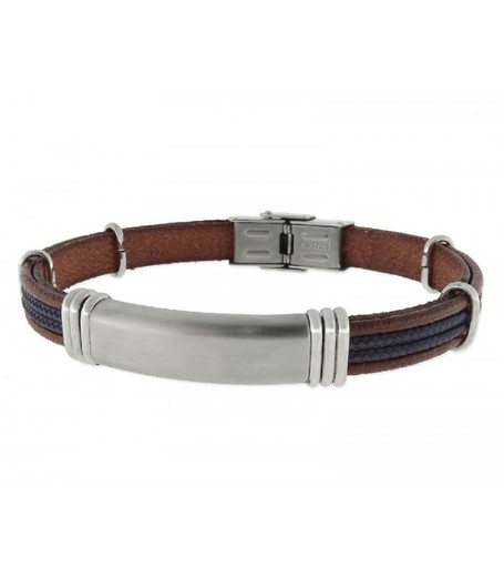 Pulsera Acero Hombre Liska 84BA1230-M Piel Marrón Bicolor Azul