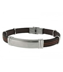 Pulsera Acero Hombre Liska 84BA1230-N Piel Negra Bicolor Marrón