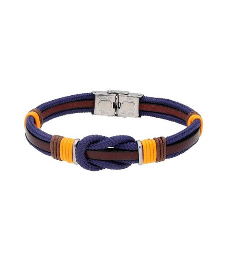 Pulsera Acero Hombre Liska 84BA1323-MA Piel Marrón Hilo Azul