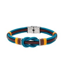 Pulsera Acero Hombre Liska 84BA1323-MAQ Piel Marrón Hilo Turquesa