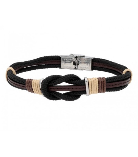 Pulsera Acero Hombre Liska 84BA1325 Piel Marrón Nudo