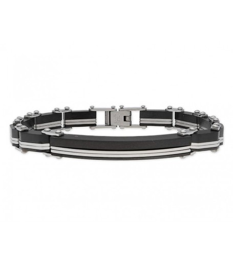 Pulsera Acero Hombre Liska 84BA1359 Piel Negra