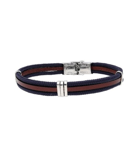 Pulsera Acero Hombre Liska 84BA1373-A Piel Marrón Cuerda Azul Negra