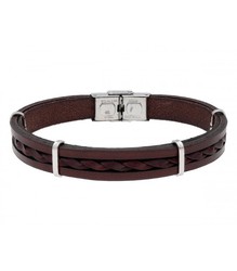 Pulsera Acero Hombre Liska 84BA1380-MSP Piel Marrón Trenzada