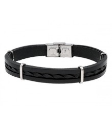 Pulsera Acero Hombre Liska 84BA1380-NSP Piel Negra Trenzada