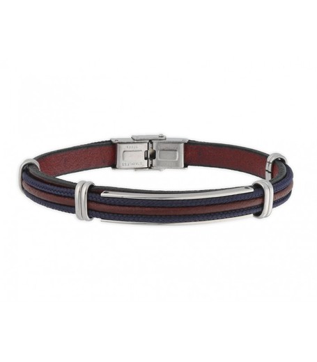 Pulsera Acero Hombre Liska 84BA1422-A Piel Marrón Bicolor Azul