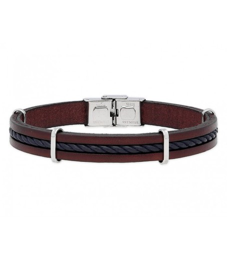 Pulsera Acero Hombre Liska 84BA1428 Piel Marrón Bicolor Negra