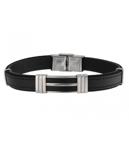 Pulsera Acero Hombre Liska 84BA1431-N Piel Negra