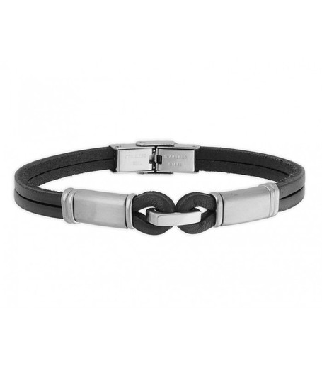 Pulsera Acero Hombre Liska 84BA1436-N Piel Negra