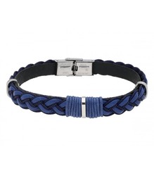 Pulsera Acero Hombre Liska 84BA1452-A Piel Negra Bicolor Azul