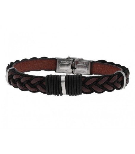 Pulsera Acero Hombre Liska 84BA1452 Piel Marrón Bicolor Negra