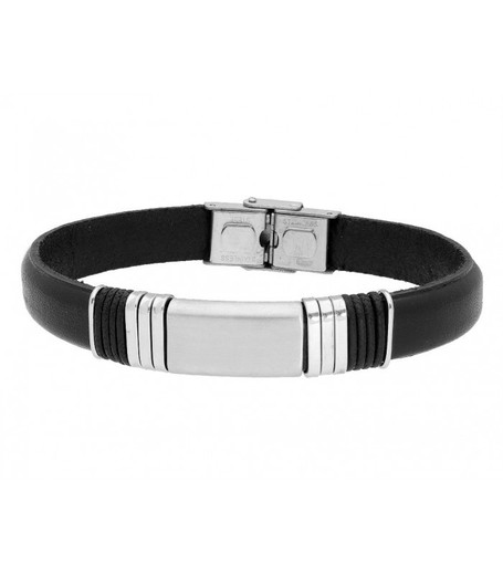 Pulsera Acero Hombre Liska 84BA1477-N Piel Negra