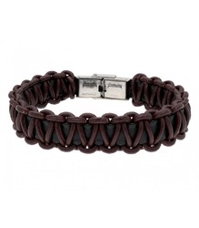 Pulsera Acero Hombre Liska 84BA1489-M Piel Negra Cuerda Marrón