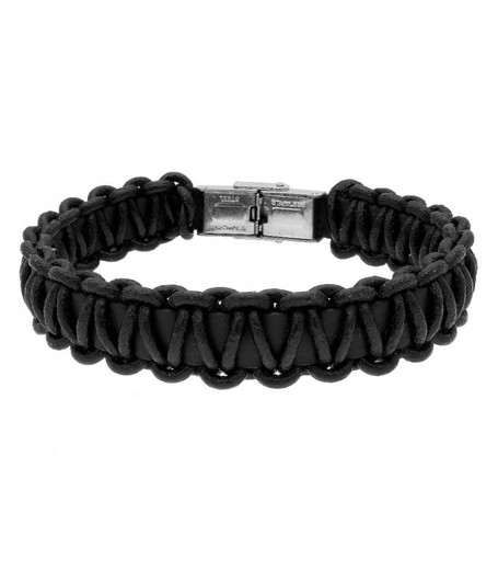 Pulsera Acero Hombre Liska 84BA1489-N Piel Negra Cuerda Negra