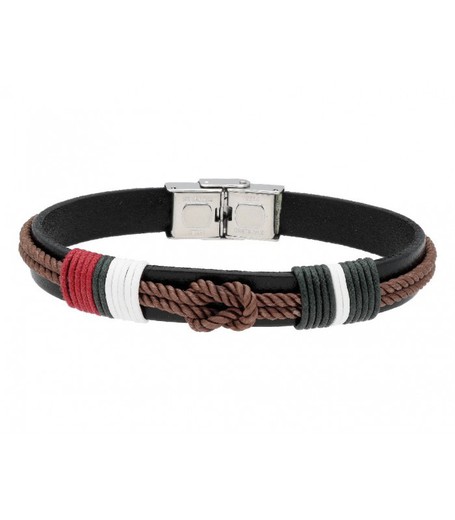 Pulsera Acero Hombre Liska 84BA1493-M Piel Negra Nudo