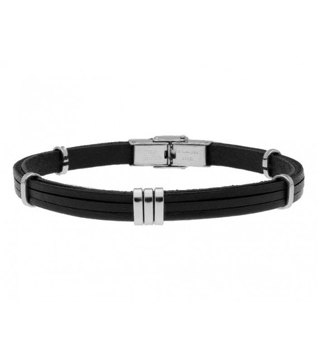 Pulsera Acero Hombre Liska 84BA1502-N Piel Negra