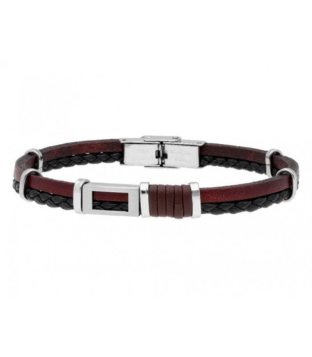 Pulsera Acero Hombre Liska 84BA1505 Piel Marrón Bicolor Negro