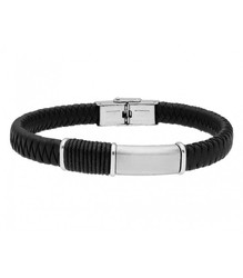 Pulsera Acero Hombre Liska 84BA1509 Piel Negra Trenzada