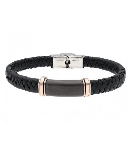 Pulsera Acero Hombre Liska 84BA1512-R Piel Negra Trenzada