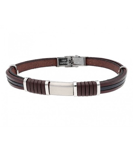 Pulsera Acero Hombre Liska 84BA1516 Piel Marrón Bicolor Negra